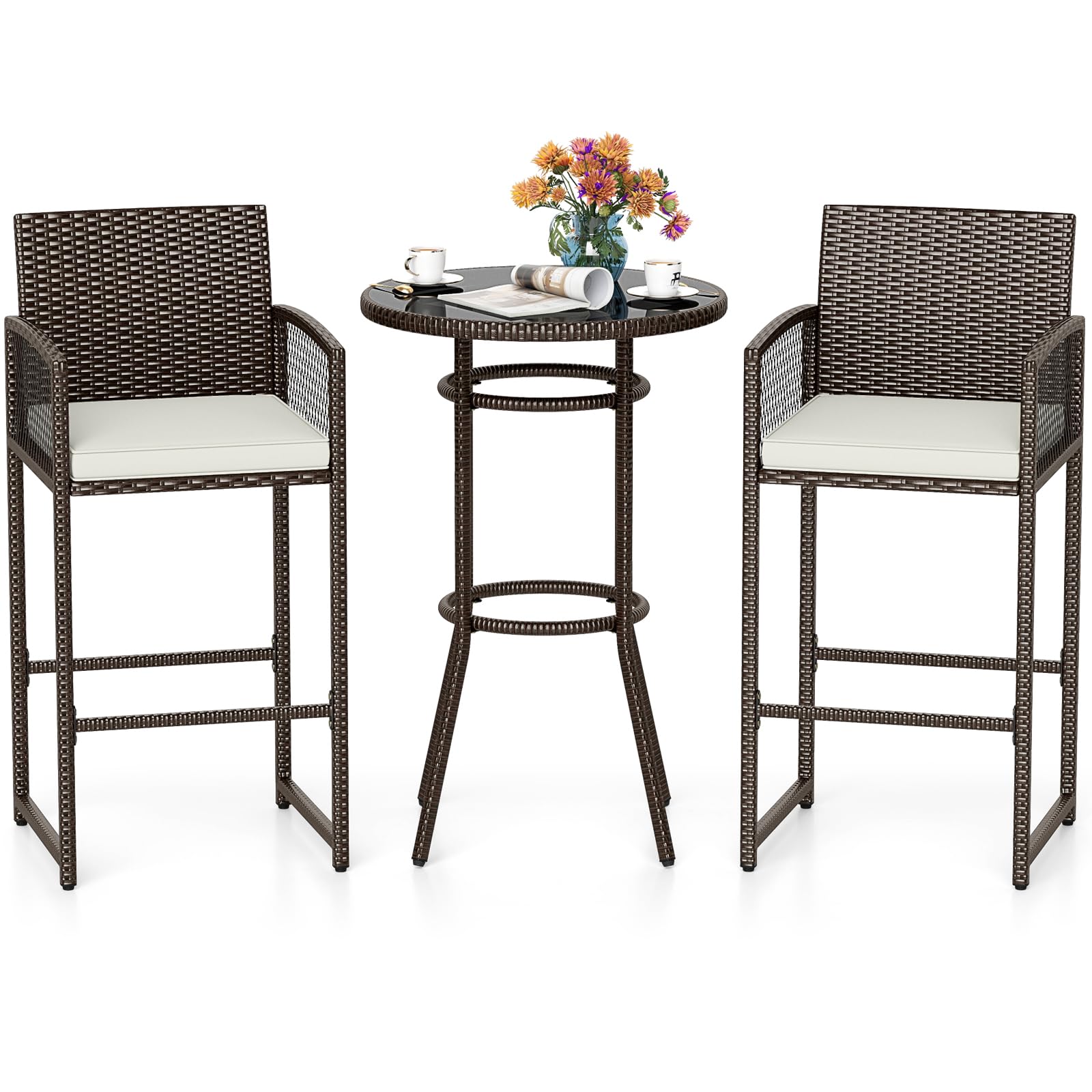Tangkula 3 Piece Patio Bar Set for Backyard